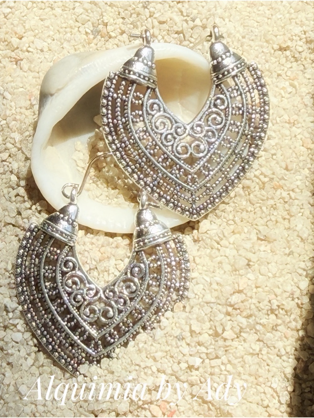 Alquimia Silver Filigree Heart Hoop Earrings